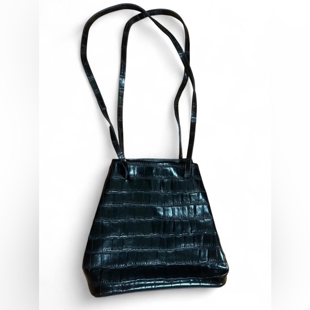 OAK + FORT Black Croc-Embossed Shoulder Bag
